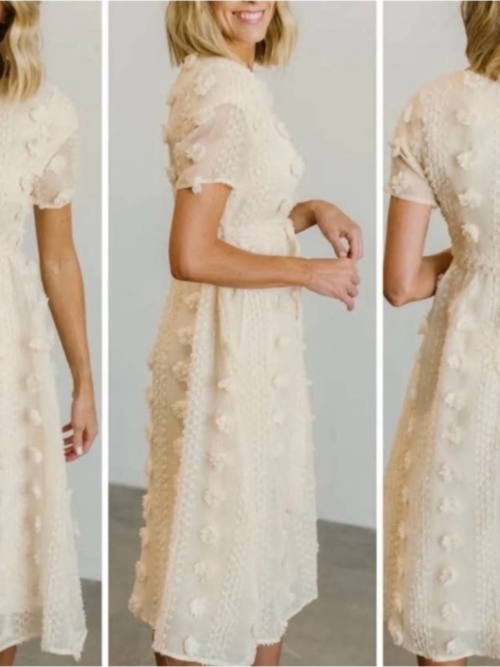 Baltic Born Darbi Floral Dot Midi Dress Cream Textured Boho XL